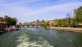 Pedestrian bridge Pont des Arts over Seine river and historic buildings of Paris France Royalty Free Stock Photo