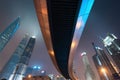 Pedestrian bridge with shanghai skyline at night Royalty Free Stock Photo