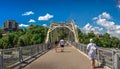 Pedestrian bridge to the monastery island in Dnipro, Ukraine