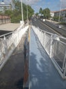 Pedestrian bridge under renovation in the pavement painting phase under the paved road of Avenida Marechal Gomes da Costa