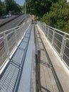 Pedestrian bridge under renovation in the pavement painting phase under the paved road of Avenida Marechal Gomes da Costa