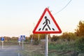 Pedestrian crossing alert traffic sign, various road signs, driving school training ground Royalty Free Stock Photo