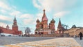 Tower, Kremlin, St. Basil`s Cathedral on red square, Moscow