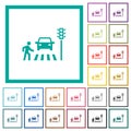 Pedestrian crossing flat color icons with quadrant frames