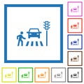 Pedestrian crossing flat framed icons