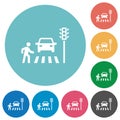 Pedestrian crossing flat round icons