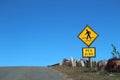 Pedestrian Crossing PED XING Road Sign at Crest of Hill under Blue Sky Royalty Free Stock Photo