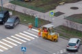 Pedestrian crossing renovation, roadworks in residential area Royalty Free Stock Photo