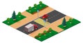 Pedestrian crossing road isometric projection illustration. Man walks on zebra Royalty Free Stock Photo