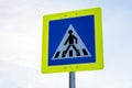 Pedestrian crossing road traffic sign in yellow frame Royalty Free Stock Photo