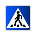 Pedestrian crossing sign. Traffic road blue sign isolated on white background. Warning people street safety icon Royalty Free Stock Photo