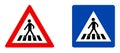 Pedestrian crossing symbol, warning red triangle and information blue square version