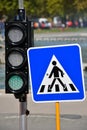 Pedestrian crossing traffic sign and lights Royalty Free Stock Photo