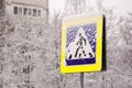 road sign pedestrian crossing under snow Royalty Free Stock Photo