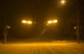 Pedestrian crossing on unplowed city street during heavy snowstorm, Toronto, Ontario, Canada.