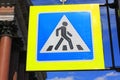 Pedestrian crosswalk sign with a man figure on zebra crosswalk Royalty Free Stock Photo