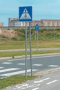 Pedestrian and cyclist crossing road traffic sign Royalty Free Stock Photo