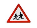 Pedestrian Danger Sign, red triangle safety traffic sign isolated Royalty Free Stock Photo