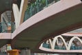 a pedestrian footbridge at the city, hong kong