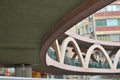 a pedestrian footbridge at the city, hong kong