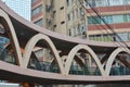 a pedestrian footbridge at the city, hong kong