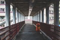 a pedestrian footbridge at the city, hong kong