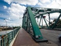 The pedestrian footpath on Memorial Bridge is a bascule bridge over the Chao Phraya River in Bangkok. Royalty Free Stock Photo