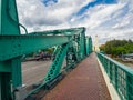 The pedestrian footpath on Memorial Bridge is a bascule bridge over the Chao Phraya River in Bangkok. Royalty Free Stock Photo