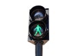 Pedestrian green traffic light isolated on white background Royalty Free Stock Photo