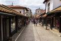 Pedestrian market area of Bascarsija in Sarajevo, Bosnia. Bascarsija, the old town, is a popular place for tourists to buy local Royalty Free Stock Photo