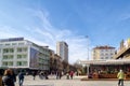 The pedestrian part of the boulevard Slivnitsa on a sunny winter day, the favorite place of citizens and tourists for walking