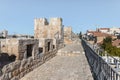 Pedestrian part of the city wall near the Jaffa Gate in old city of Jerusalem, Israel