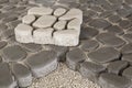 Pedestrian path with paver bricks. Sidewalk pavement