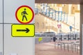 pedestrian path sign on the street indicates the direction for safe walking in the city Royalty Free Stock Photo