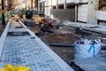 Pedestrian path under construction in the city