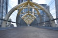 Pedestrian pathway over train tracks Royalty Free Stock Photo