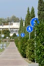 Pedestrian road with many signs