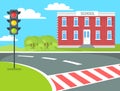 Pedestrian School Building, Traffic Lights Stand