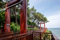 Pedestrian seaside Bridge on Dongbaek Island beside Haeundae beach in Busan