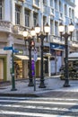Pedestrian semaphore and zebra cros in XV of November street Royalty Free Stock Photo