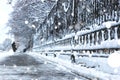 Pedestrian sidewalk the fence winter Royalty Free Stock Photo