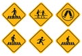 illustration set of school zone street or pedestrian area. pedestrians yellow signs. Royalty Free Stock Photo