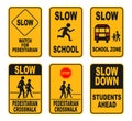 illustration set of school zone street or pedestrian area. pedestrians yellow signs Royalty Free Stock Photo