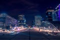 Pedestrian Square Surrounded by Night Skyscrapers Royalty Free Stock Photo