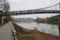 The pedestrian steel bridge Innsteg or FÃÂ¼nferlsteg in Passau, Germany. Royalty Free Stock Photo