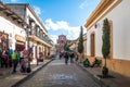 Pedestrian street and Del Carmen Arch Tower Arco Torre del Carmen - San Cristobal de las Casas, Chiapas, Mexico Royalty Free Stock Photo