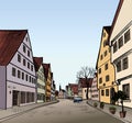 Pedestrian street in old town. Sketch perspective. Royalty Free Stock Photo