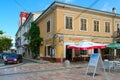 Pedestrian street Rruga Kole Idromeno, jewelry store Argjendari souvenire Gjonaj, Shkoder, Albania Royalty Free Stock Photo