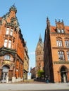 Pedestrian street with traditional North European red brick buildings in Hannover