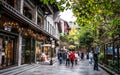 Pedestrian street view of Kuanzhai Xiangzi alleys aka Wide and Narrow lanes with chinese people in Chengdu China